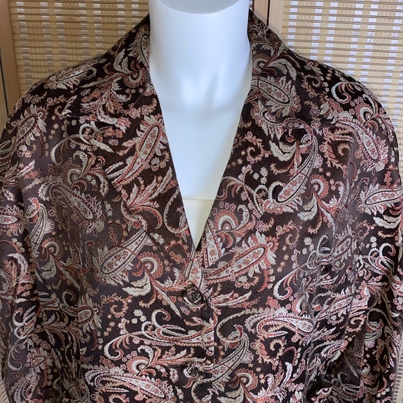 🔷Nine West Paisley Silk Blend Brocade Brown Blazer Short Size XL - Picture 2 of 8